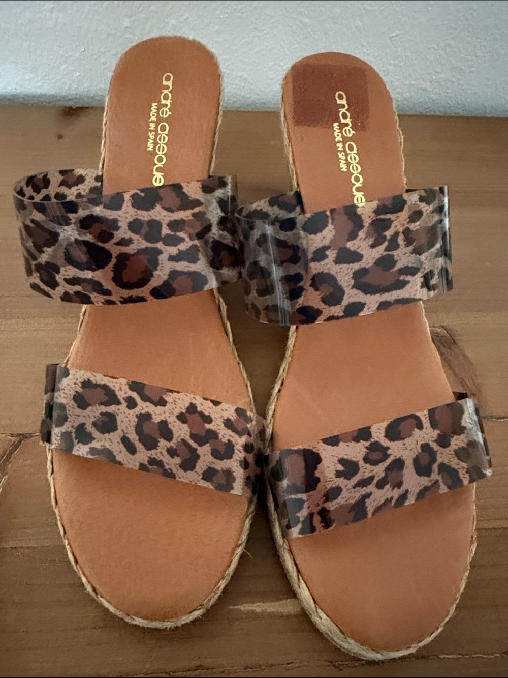 Andre Assous Leopard-Pattern Double Strap Slide Sandals in Brown and Black